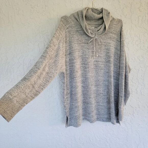 Chicos Sweater Womens Size 1 Large Heather Gray Long Sleeve Cowl Neck Drawstring - Picture 4 of 8